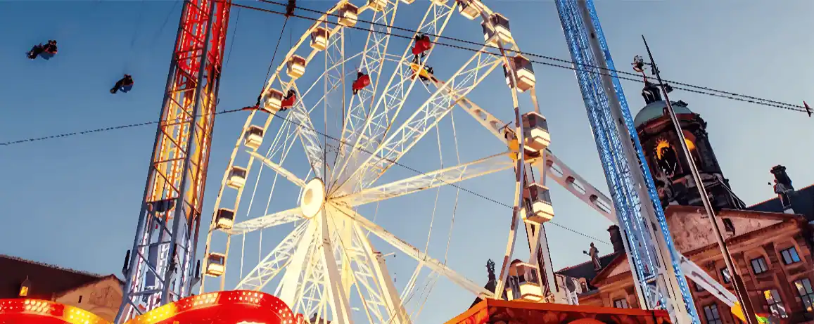 Amusement park with a Ferris wheel.